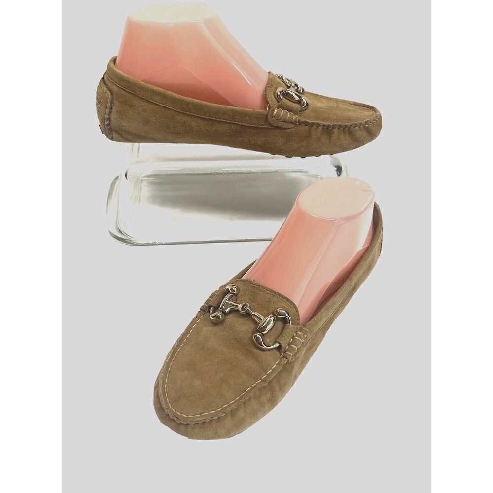 Patricia Green Tan‎ Suede Leather Horsebit Moc Toe Driving Shoes Loafers Size 38